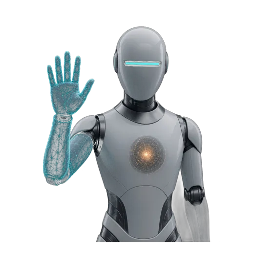 Host-E, the Useful Plays robot host, waving